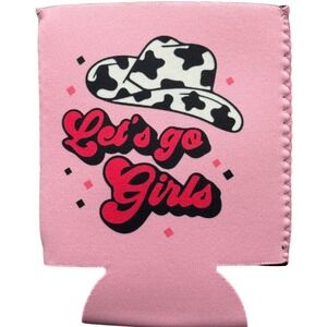 Cowboy Hat Let's Go Girls Pink Can Cooler Holder Sleeve
